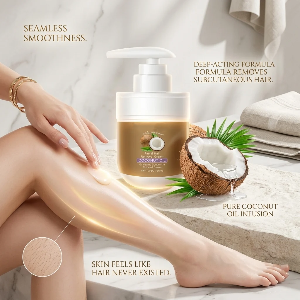 🥥 Painless Hair Removal — Face, Underarms, Legs, & Intimate Areas — Gentle Growth Inhibition: Coconut Hair Removal Cream