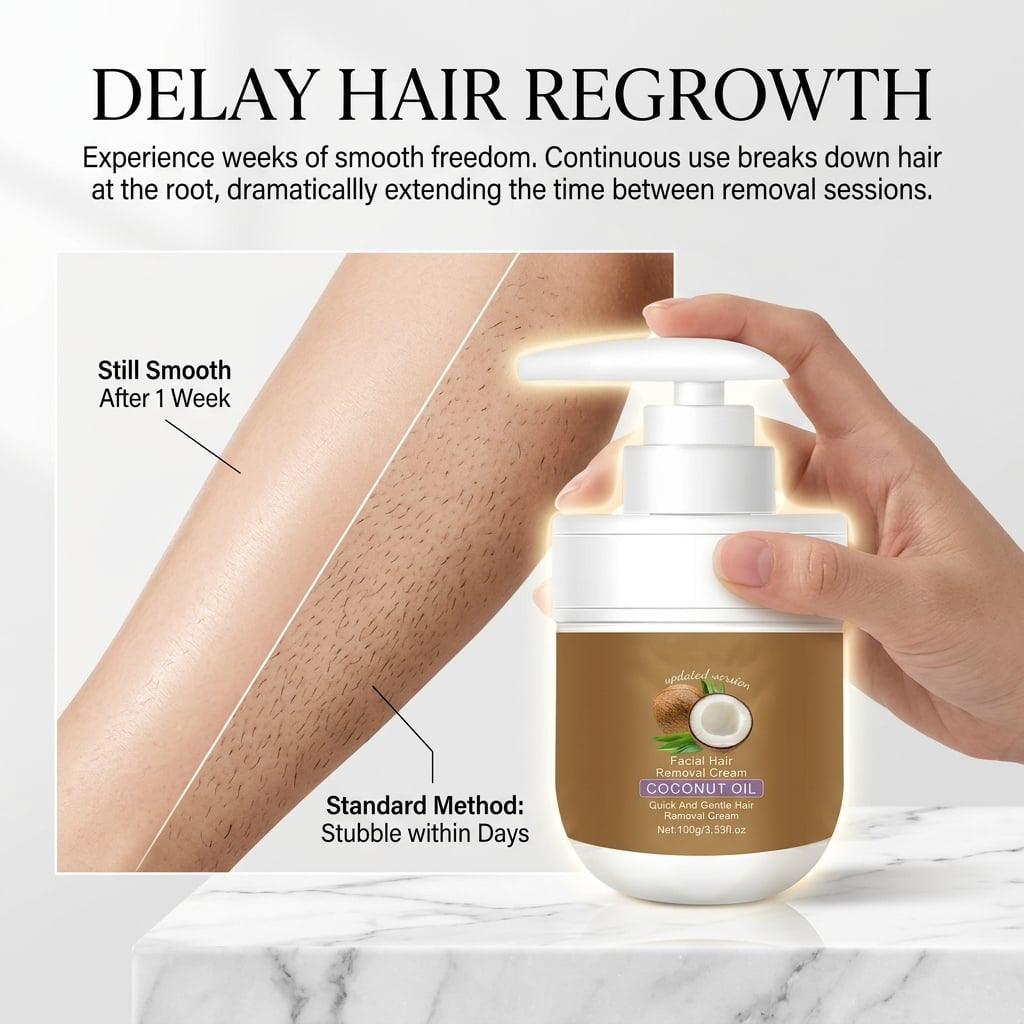 🥥 Painless Hair Removal — Face, Underarms, Legs, & Intimate Areas — Gentle Growth Inhibition: Coconut Hair Removal Cream