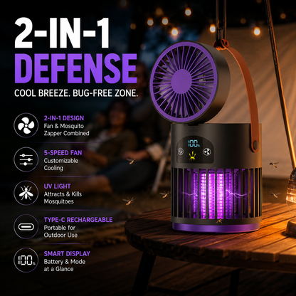 🔥Limited Time Promotion 50% OFF🔥Portable Rechargeable Fan with UV Bug Zapper Light