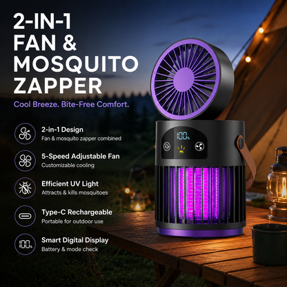 🔥Limited Time Promotion 50% OFF🔥Portable Rechargeable Fan with UV Bug Zapper Light